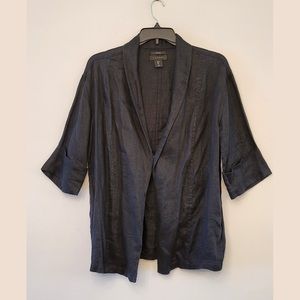Tahari black linen jacket size l in gently used condition great all year round